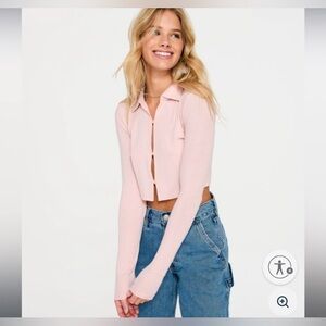 AEROPOSTALE Long Sleeve Collared Crop Top. Size L